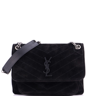 Saint Laurent Niki Chain Flap Bag Matelasse Chevron Suede Medium