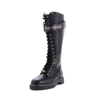 Louis Vuitton Women's Logo Territory Flat High Ranger Boots Leather with Monogram Canvas
