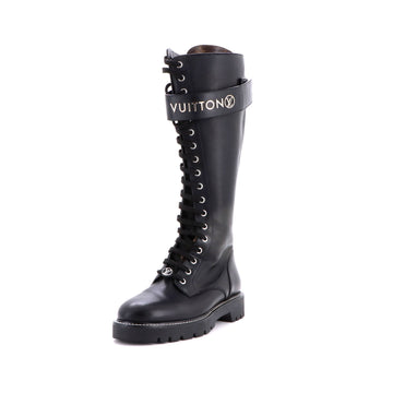 Louis Vuitton Women's Logo Territory Flat High Ranger Boots Leather with Monogram Canvas