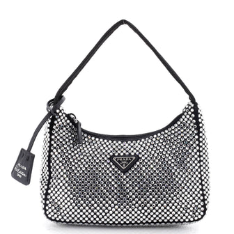 Prada Re-Edition 2000 Hobo Crystal Embellished Satin Mini