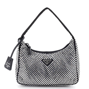 Prada Re-Edition 2000 Hobo Crystal Embellished Satin Mini