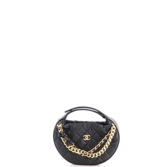 Chanel Double Chain Bow Hobo Pouch Quilted Caviar Mini
