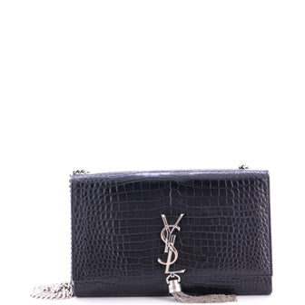 Saint Laurent Classic Monogram Tassel Crossbody Bag Crocodile Embossed Leather Medium