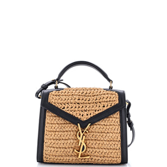 Saint Laurent Cassandra Top Handle Bag Raffia with Leather Mini