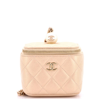 Chanel Classic Pearl Vanity Case with Chain Quilted Caviar Mini