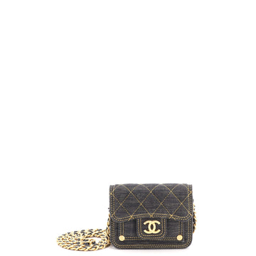 Chanel Double You CC Flap Clutch with Chain Quilted Denim