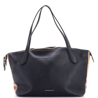 Burberry Welburn Tote Leather and House Check Canvas Medium