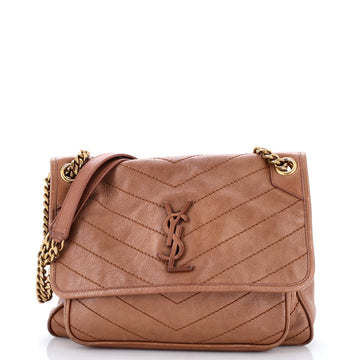 Saint Laurent Niki Chain Flap Bag Matelasse Chevron Leather Medium