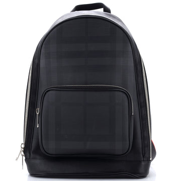 Burberry Front Pocket Backpack London Check Coated Canvas with Leather Medium