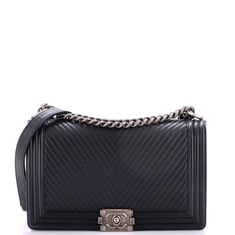Chanel Boy Flap Bag Chevron Lambskin New Medium