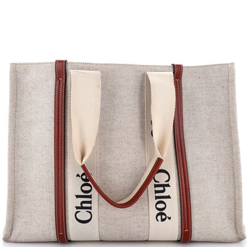 Chloe Woody Tote Canvas with Leather Large