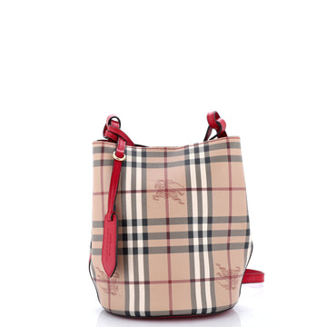 Burberry Lorne Bucket Bag Haymarket Coated Canvas Small
