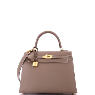Hermes Kelly Handbag Grey Epsom with Gold Hardware 25