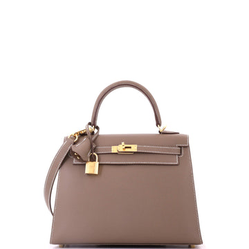 Hermes Kelly Handbag Grey Epsom with Gold Hardware 25