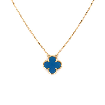 Van Cleef & Arpels Vintage Alhambra Pendant Necklace 18K Yellow Gold and Agate