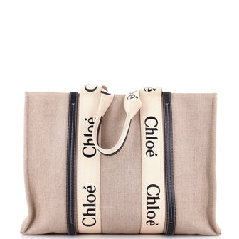 Chloe Woody Tote Canvas with Leather Large