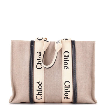 Chloe Woody Tote Canvas with Leather Large