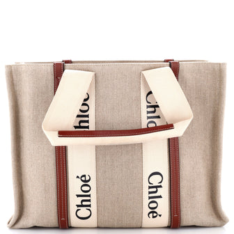 Chloe Woody Tote Canvas with Leather Large