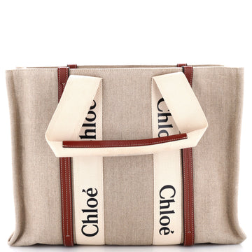 Chloe Woody Tote Canvas with Leather Large