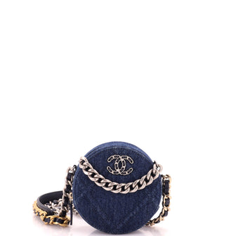 Chanel 19 Round Clutch with Chain Quilted Denim