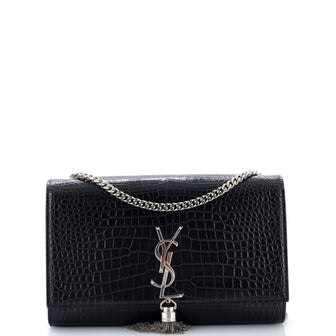 Saint Laurent Classic Monogram Tassel Crossbody Bag Crocodile Embossed Leather Medium