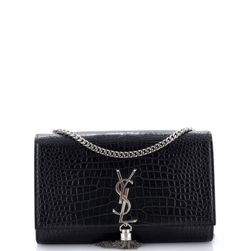 Saint Laurent Classic Monogram Tassel Crossbody Bag Crocodile Embossed Leather Medium