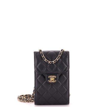 Chanel CC Flap Phone Holder Crossbody Bag Quilted Caviar