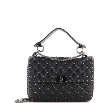 Valentino Garavani Rockstud Spike Flap Bag Crystal Embellished Quilted Leather Medium