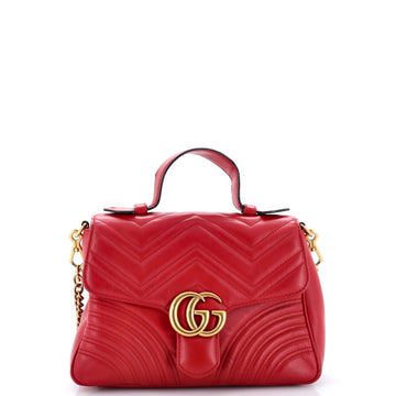 Gucci GG Marmont Top Handle Flap Bag Matelasse Leather Small