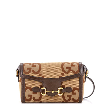 Gucci Horsebit 1955 Flap Crossbody Bag Jumbo GG Canvas Mini
