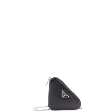 Prada Triangle Pouch Bag with Chain Brushed Leather Mini