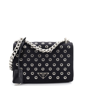 Prada Grommet Chain Flap Shoulder Bag Tessuto with Soft Calf Small