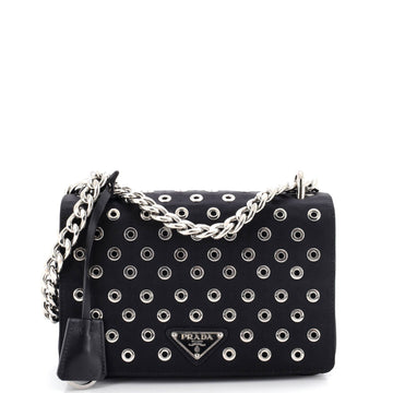 Prada Grommet Chain Flap Shoulder Bag Tessuto with Soft Calf Small