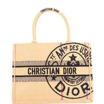 Christian Dior Book Tote Embroidered Jute Canvas Medium