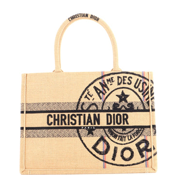 Christian Dior Book Tote Embroidered Jute Canvas Medium