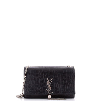 Saint Laurent Classic Monogram Tassel Crossbody Bag Crocodile Embossed Leather Medium