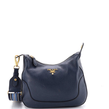 Prada Striped Strap Zip Hobo Vitello Daino Medium