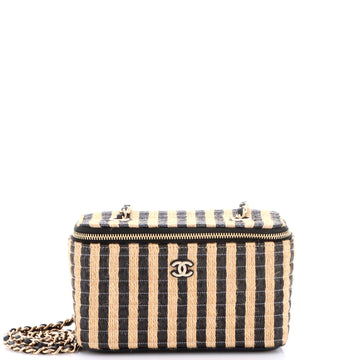 Chanel Classic Vanity Case with Chain Striped Raffia and Jute Small