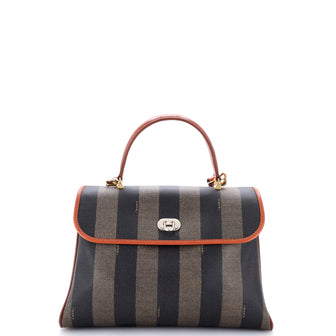 Fendi Convertible Pequin Top Handle Tote Coated Canvas with Leather Medium