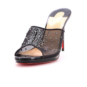 Christian Louboutin Women's Miss Z Degrastrass Heeled Mules Crystal Embellished Mesh and Leather 100