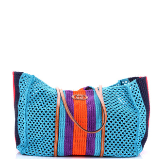 Gucci Interlocking G Web Tote Raffia with Leather Medium