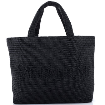 Saint Laurent Logo Supple Tote Embroidered Raffia