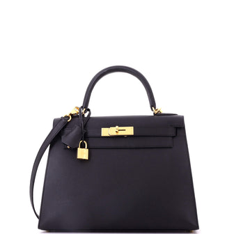 Hermes Kelly Handbag Black Epsom with Gold Hardware 28