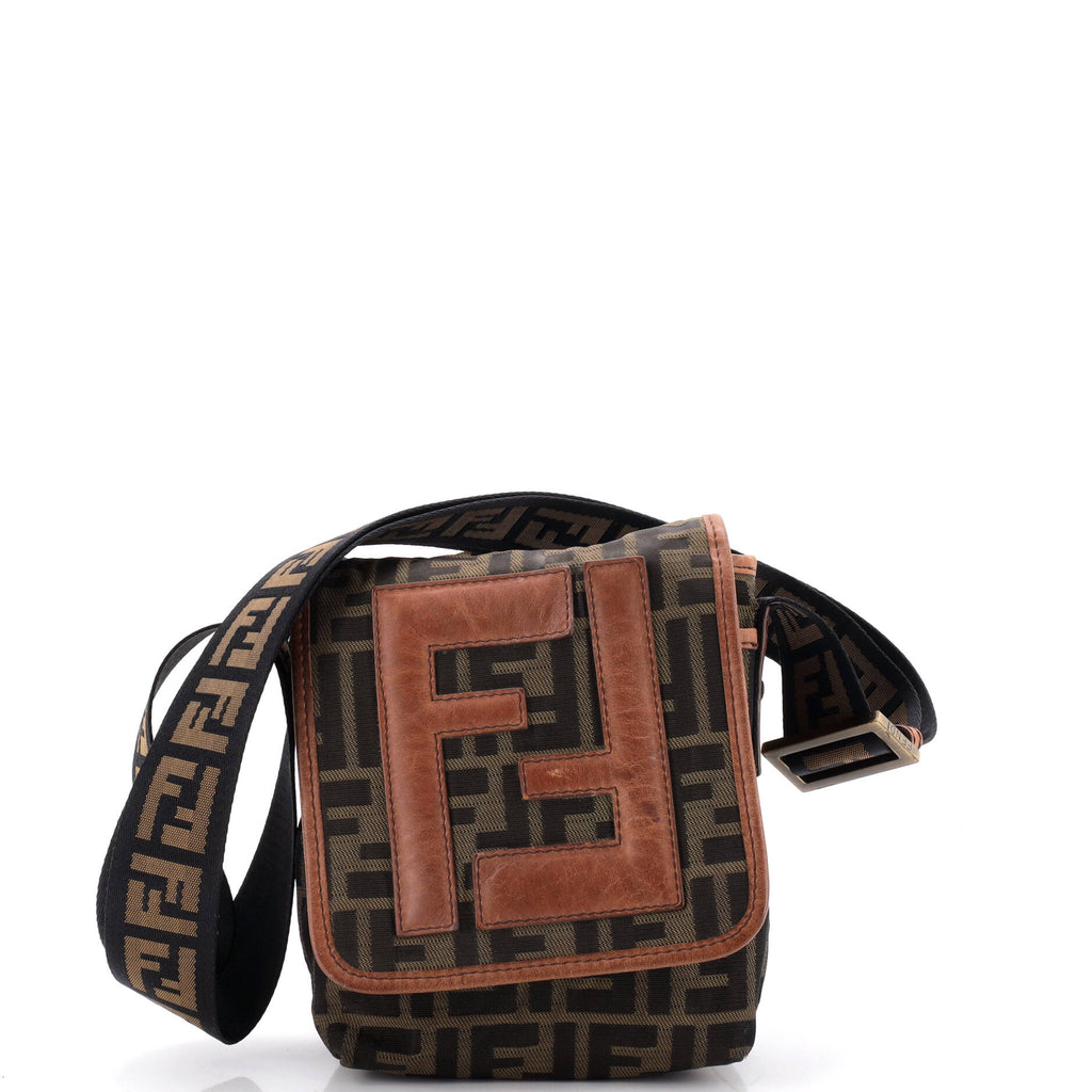Fendi Vintage FF Flap Messenger Bag Zucca Canvas Mini Brown 4402961