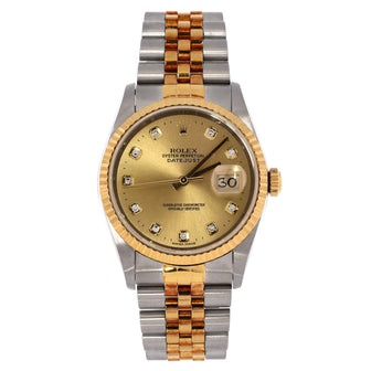 Rolex Oyster Perpetual Datejust Automatic Watch Stainless Steel and Yellow Gold with Diamond Markers 36