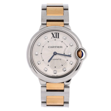 Cartier Ballon Bleu de Cartier Automatic Watch Stainless Steel and Rose Gold with Diamond Markers 36