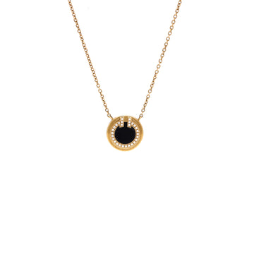 Tiffany & Co. T Circle Pendant Necklace 18K Yellow Gold with Onyx and Diamonds Small