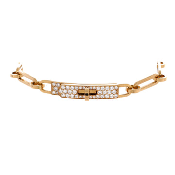 Hermes Kelly Chaine Bracelet 18K Yellow Gold and Pave Diamonds Small
