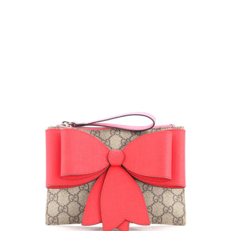 Gucci Children's Bow Wristlet Clutch GG Coated Canvas with Leather