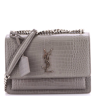 Saint Laurent Sunset Crossbody Bag Crocodile Embossed Leather Medium